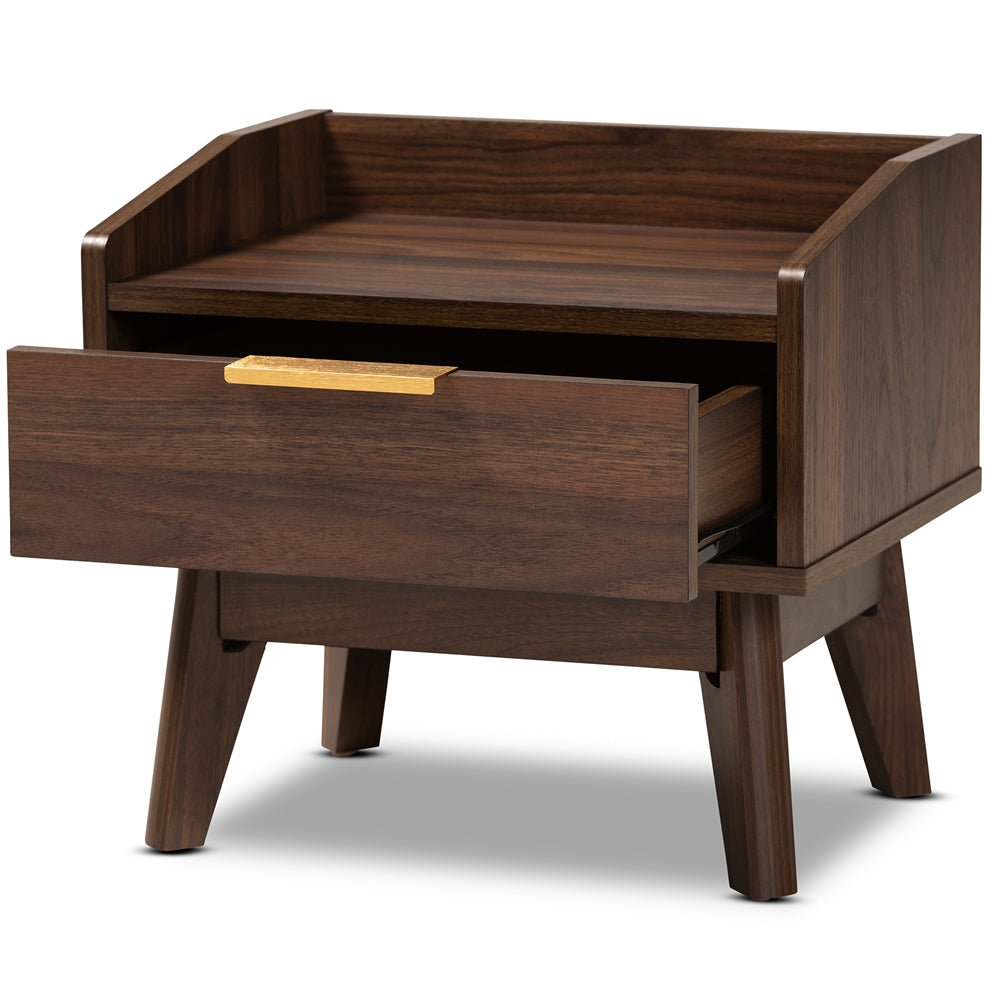 Baxton Studio Lena Mid-Century Modern Walnut Brown Finished 1-Drawer Wood Nightstand