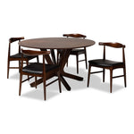 Load image into Gallery viewer, Baxton Studio Berlin Mid-Century Modern Black Faux Leather Upholstered Walnut Finished 5-Piece Wood Dining Set
