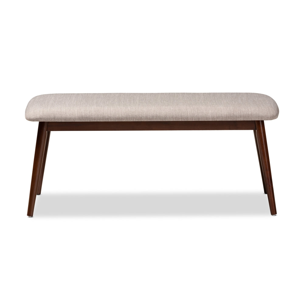 Baxton Studio Flora Mid-Century Modern Light Grey Fabric Upholstered Walnut Finished Wood Dining Bench