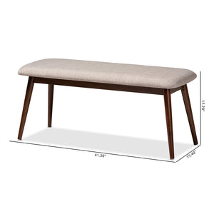 Baxton Studio Flora Mid-Century Modern Light Grey Fabric Upholstered Walnut Finished Wood Dining Bench