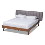 Load image into Gallery viewer, Baxton Studio Brita Mid-Century Modern Grey Fabric Upholstered Walnut Finished Wood Queen Size Bed
