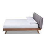 Load image into Gallery viewer, Baxton Studio Brita Mid-Century Modern Grey Fabric Upholstered Walnut Finished Wood Queen Size Bed
