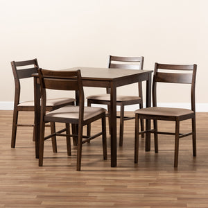 Baxton Studio Lovy Modern And Contemporary Beige Fabric Upholstered Dark Walnut-Finished 5-Piece Wood Dining Set