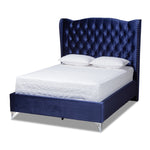 Load image into Gallery viewer, Baxton Studio Hanne Glam And Luxe Purple Blue Velvet Fabric Upholstered Queen Size Wingback Bed
