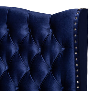 Baxton Studio Hanne Glam And Luxe Purple Blue Velvet Fabric Upholstered Queen Size Wingback Bed