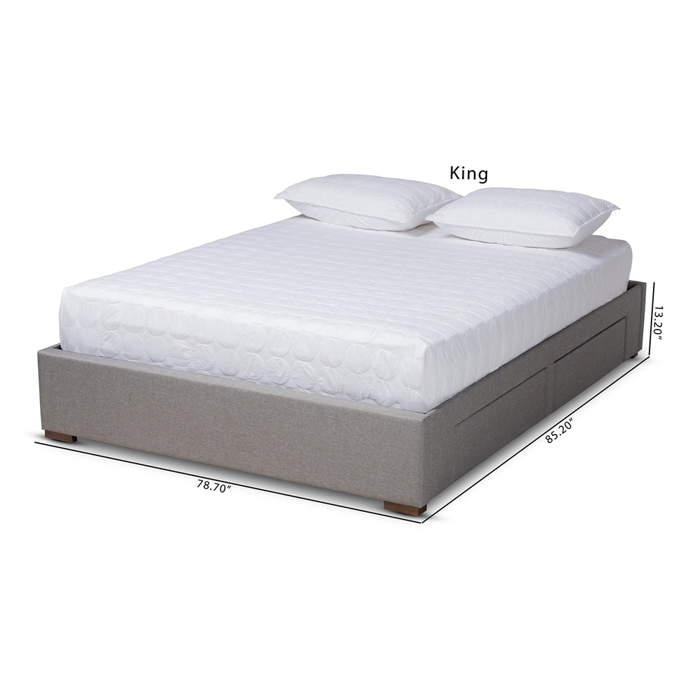 Baxton Studio Leni Modern And Contemporary Light Grey Fabric Upholstered 4-Drawer King Size Platform Storage Bed Frame