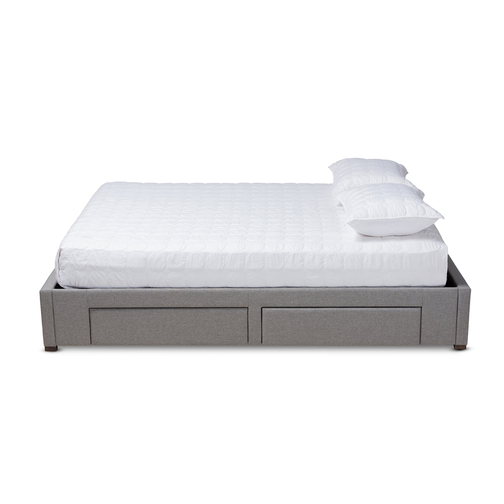 Baxton Studio Leni Modern And Contemporary Light Grey Fabric Upholstered 4-Drawer King Size Platform Storage Bed Frame