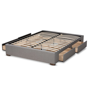 Baxton Studio Leni Modern And Contemporary Light Grey Fabric Upholstered 4-Drawer King Size Platform Storage Bed Frame