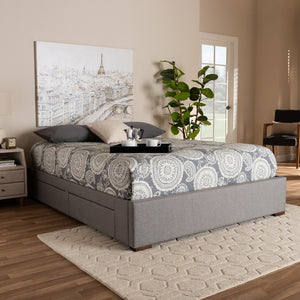 Baxton Studio Leni Modern And Contemporary Light Grey Fabric Upholstered 4-Drawer Queen Size Platform Storage Bed Frame