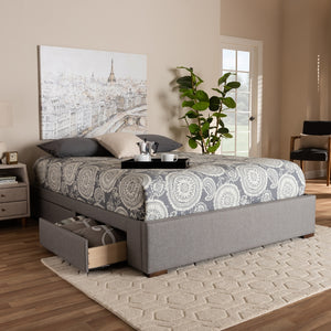 BAXTON STUDIO LENI MODERN AND CONTEMPORARY LIGHT GREY FABRIC UPHOLSTERED 4-DRAWER KING SIZE PLATFORM STORAGE BED FRAME