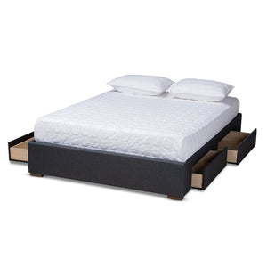 Baxton Studio Leni Modern And Contemporary Dark Grey Fabric Upholstered 4-Drawer King Size Platform Storage Bed Frame