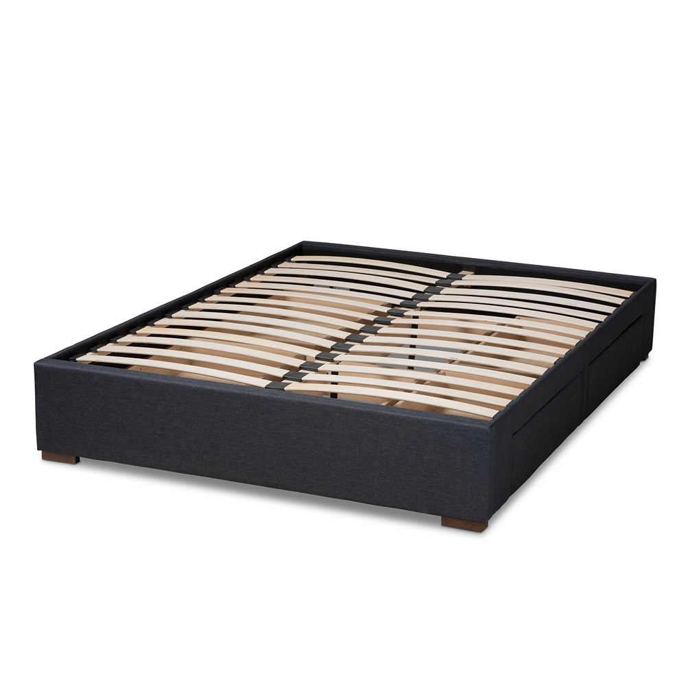 Baxton Studio Leni Modern And Contemporary Dark Grey Fabric Upholstered 4-Drawer King Size Platform Storage Bed Frame