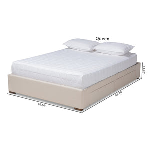 Baxton Studio Leni Modern And Contemporary Beige Fabric Upholstered 4-Drawer Queen Size Platform Storage Bed Frame