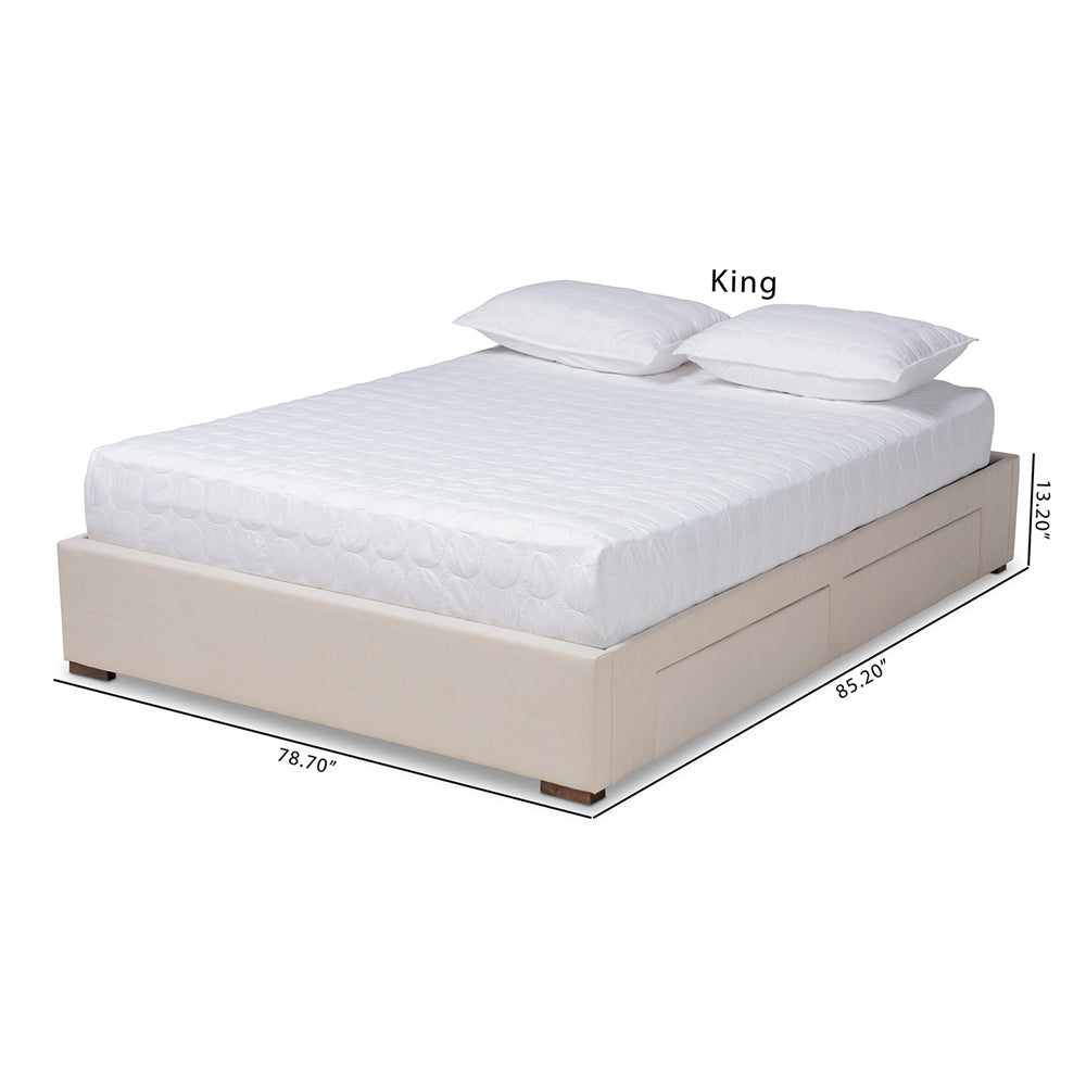 Baxton Studio Leni Modern And Contemporary Beige Fabric Upholstered 4-Drawer King Size Platform Storage Bed Frame