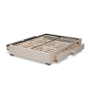 Baxton Studio Leni Modern And Contemporary Beige Fabric Upholstered 4-Drawer King Size Platform Storage Bed Frame