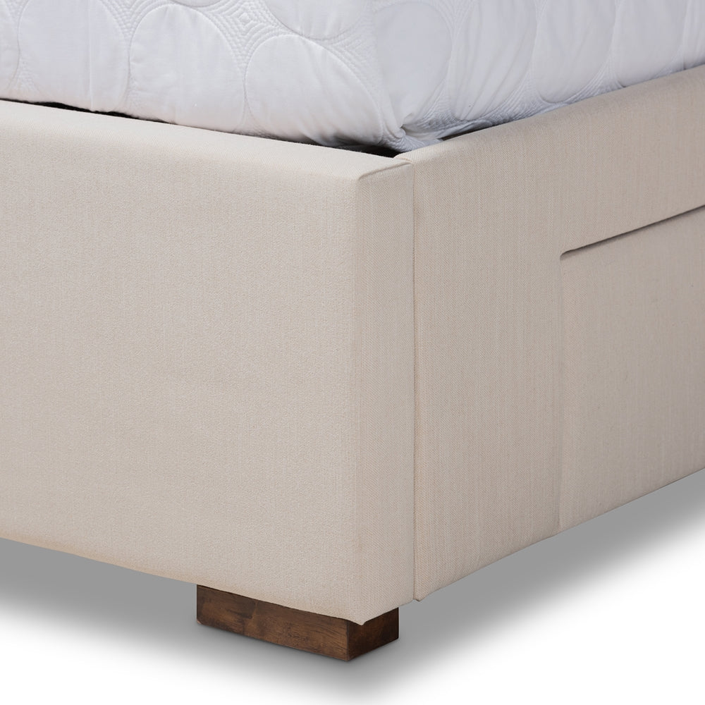 Baxton Studio Leni Modern And Contemporary Beige Fabric Upholstered 4-Drawer Queen Size Platform Storage Bed Frame