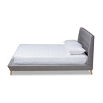 Load image into Gallery viewer, Baxton Studio Naya Mid-Century Modern Grey Fabric Upholstered Queen Size Wingback Platform Bed
