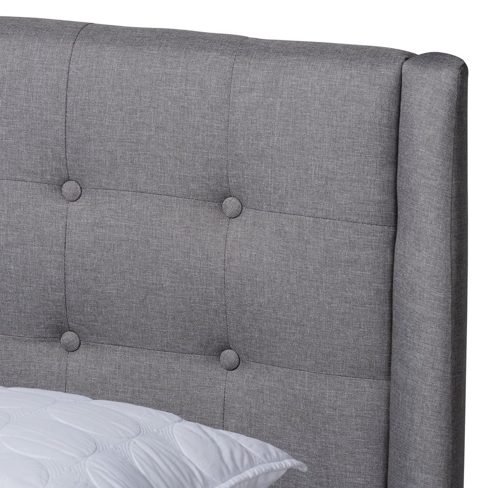 Baxton Studio Naya Mid-Century Modern Grey Fabric Upholstered King Size Wingback Platform Bed