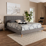 Load image into Gallery viewer, BAXTON STUDIO NAYA MID-CENTURY MODERN GREY FABRIC UPHOLSTERED KING SIZE WINGBACK PLATFORM BED
