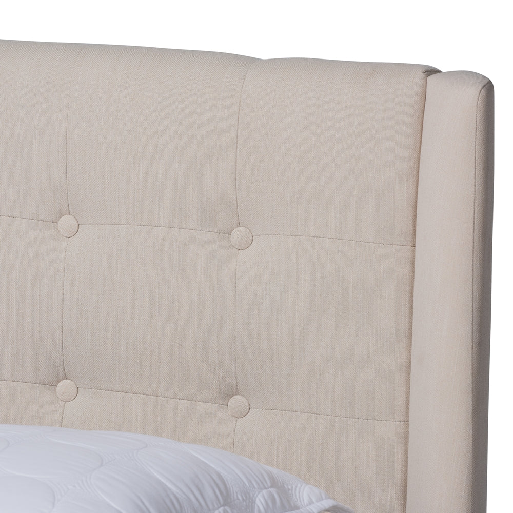 Baxton Studio Naya Mid-Century Modern Beige Fabric Upholstered King Size Wingback Platform Bed