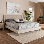 Load image into Gallery viewer, BAXTON STUDIO NAYA MID-CENTURY MODERN BEIGE FABRIC UPHOLSTERED QUEEN SIZE WINGBACK PLATFORM BED
