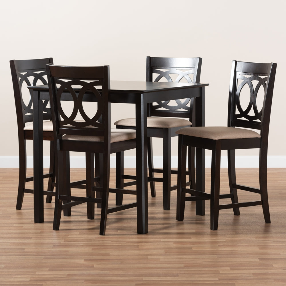 Baxton Studio Lenoir Modern And Contemporary Sand Fabric Upholstered Espresso Brown Finished 5-Piece Wood Pub Set