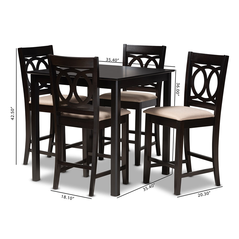 Baxton Studio Lenoir Modern And Contemporary Sand Fabric Upholstered Espresso Brown Finished 5-Piece Wood Pub Set