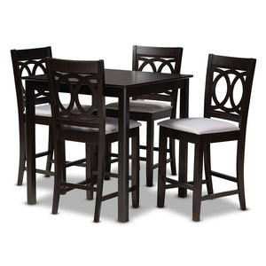 Baxton Studio Lenoir Modern And Contemporary Gray Fabric Upholstered Espresso Brown Finished 5-Piece Wood Pub Set