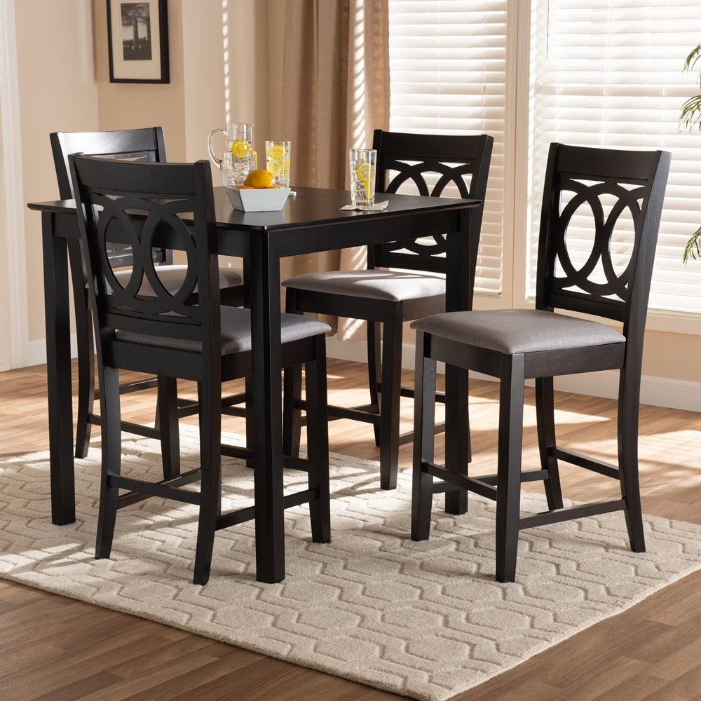 Baxton Studio Lenoir Modern And Contemporary Gray Fabric Upholstered Espresso Brown Finished 5-Piece Wood Pub Set