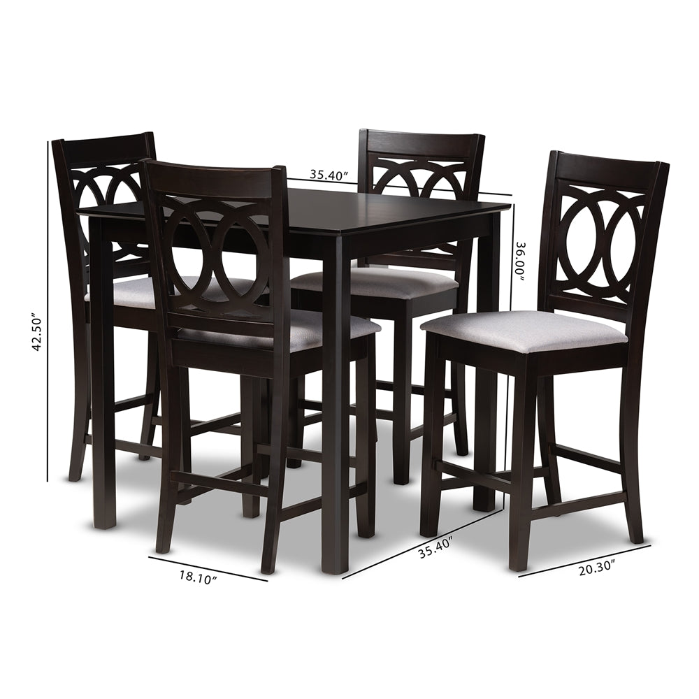 Baxton Studio Lenoir Modern And Contemporary Gray Fabric Upholstered Espresso Brown Finished 5-Piece Wood Pub Set