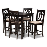 Load image into Gallery viewer, Baxton Studio Reneau Modern And Contemporary Sand Fabric Upholstered Espresso Brown Finished 5-Piece Wood Pub Set
