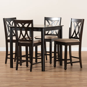 Baxton Studio Reneau Modern And Contemporary Sand Fabric Upholstered Espresso Brown Finished 5-Piece Wood Pub Set