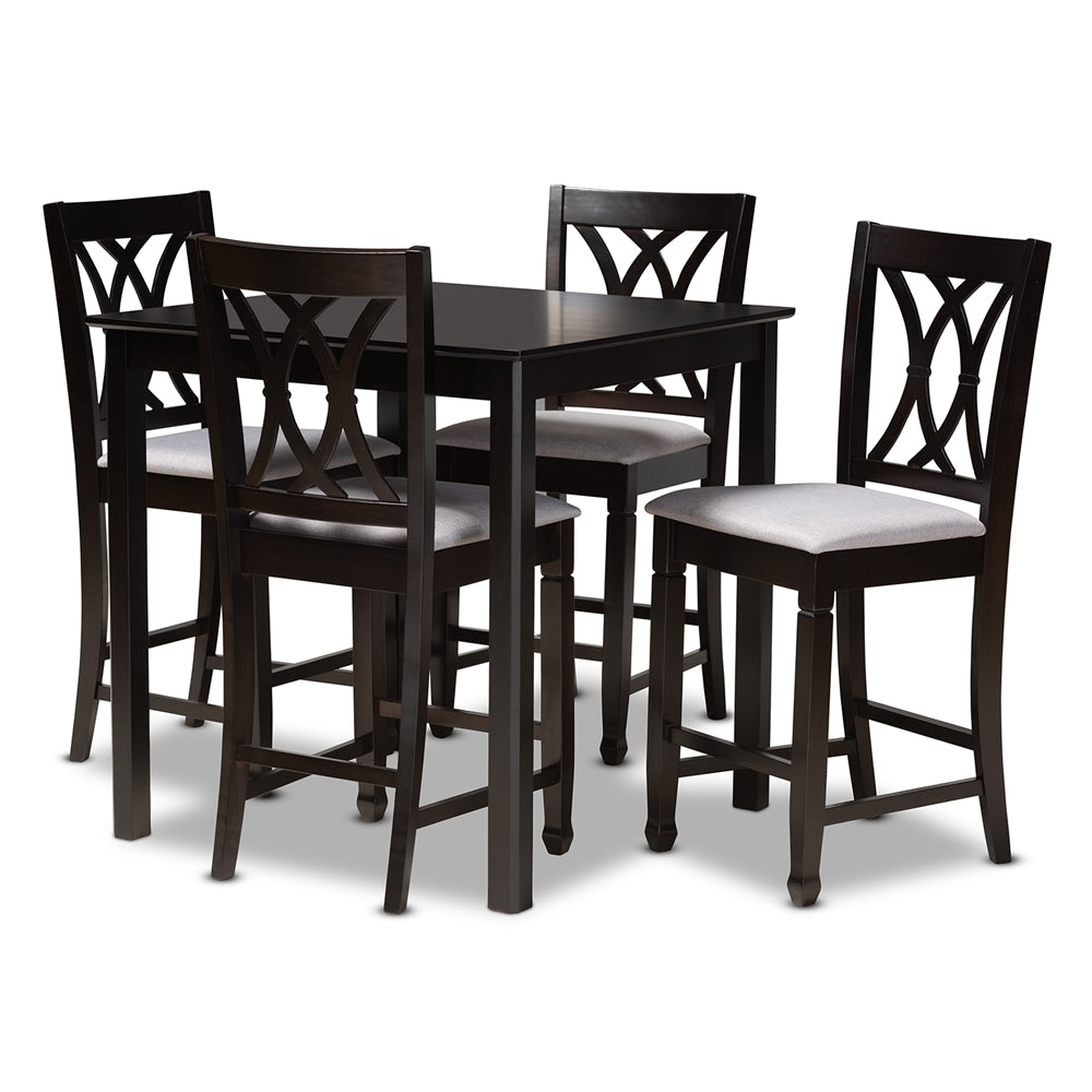 Baxton Studio Reneau Modern And Contemporary Gray Fabric Upholstered Espresso Brown Finished 5-Piece Wood Pub Set