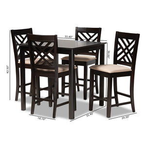 Baxton Studio Caron Modern And Contemporary Sand Fabric Upholstered Espresso Brown Finished 5-Piece Wood Pub Set