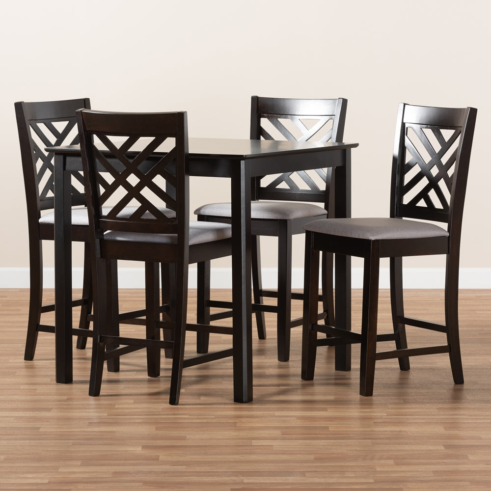 Baxton Studio Caron Modern And Contemporary Gray Fabric Upholstered Espresso Brown Finished 5-Piece Wood Pub Set