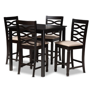 Baxton Studio Lanier Modern And Contemporary Sand Fabric Upholstered Espresso Brown Finished 5-Piece Wood Pub Set