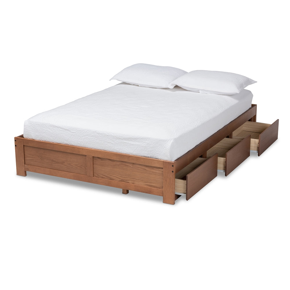 Baxton Studio Wren Modern And Contemporary Walnut Finished 3-Drawer Full Size Platform Storage Bed Frame