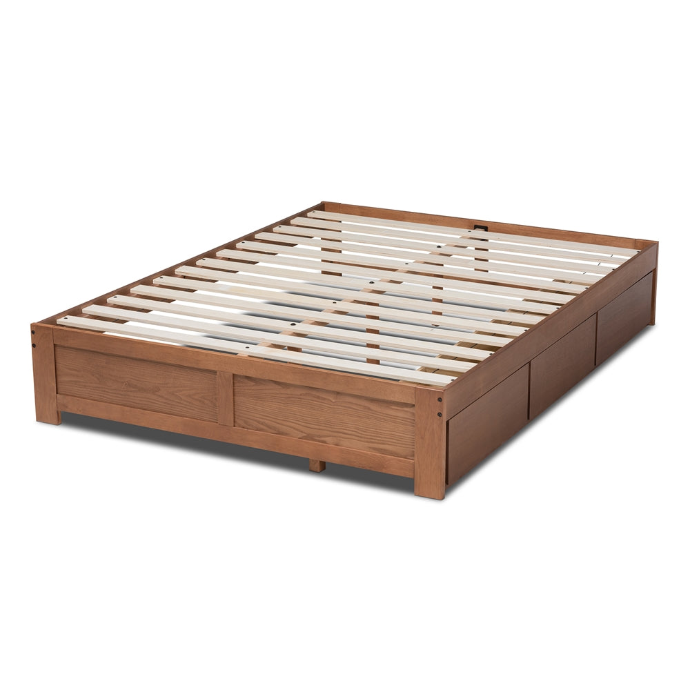 Baxton Studio Wren Modern And Contemporary Walnut Finished 3-Drawer Queen Size Platform Storage Bed Frame