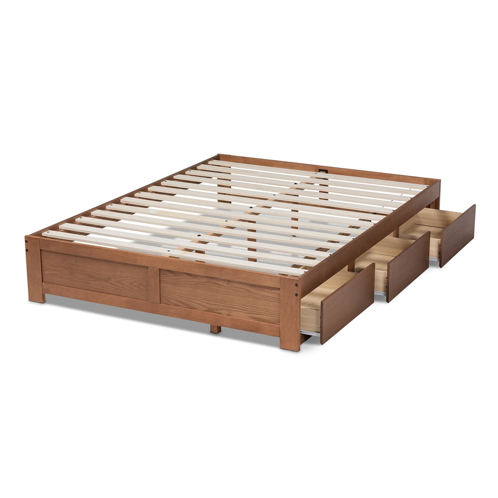 Baxton Studio Wren Modern And Contemporary Walnut Finished 3-Drawer Full Size Platform Storage Bed Frame