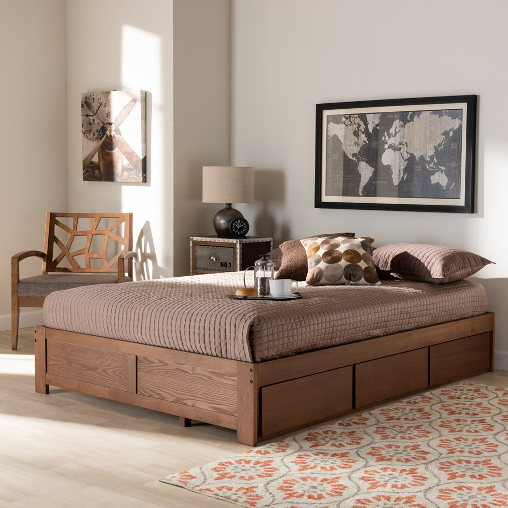 Baxton Studio Wren Modern And Contemporary Walnut Finished 3-Drawer Full Size Platform Storage Bed Frame