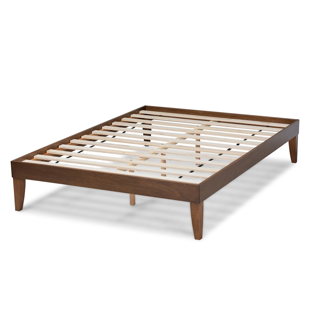 Baxton Studio Lucina Mid-Century Modern Walnut Brown Finished Queen Size Platform Bed Frame