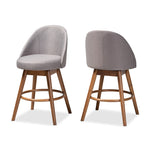 Load image into Gallery viewer, Baxton Studio Carra Mid-Century Modern Grey Fabric Upholstered Walnut-Finished Wood Swivel Counter Stool (Set Of 2)
