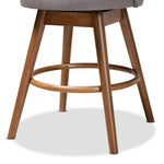 Load image into Gallery viewer, BAXTON STUDIO CARRA MID-CENTURY MODERN GREY FABRIC UPHOLSTERED WALNUT-FINISHED WOOD SWIVEL COUNTER STOOL (SET OF 2)
