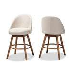 Load image into Gallery viewer, Baxton Studio Carra Mid-Century Modern Light Beige Fabric Upholstered Walnut-Finished Wood Swivel Counter Stool (Set Of 2)
