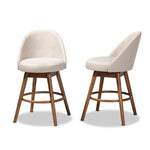 Load image into Gallery viewer, Baxton Studio Carra Mid-Century Modern Light Beige Fabric Upholstered Walnut-Finished Wood Swivel Counter Stool (Set Of 2)
