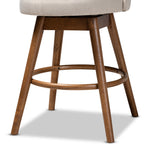 Load image into Gallery viewer, BAXTON STUDIO CARRA MID-CENTURY MODERN LIGHT BEIGE FABRIC UPHOLSTERED WALNUT-FINISHED WOOD SWIVEL COUNTER STOOL (SET OF 2)
