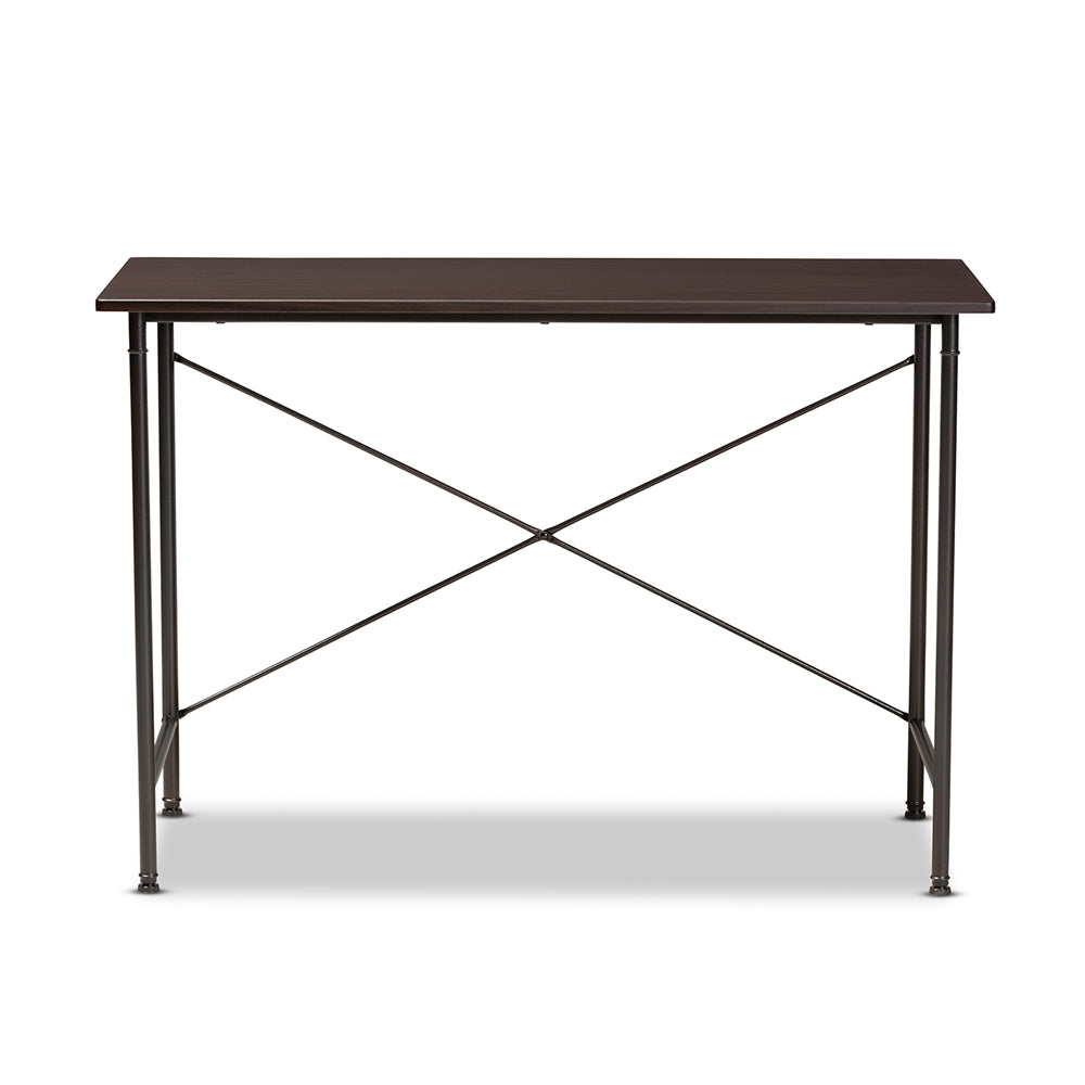 Baxton Studio Tavin Industrial Espresso Wood And Black Metal Criss-Cross Desk