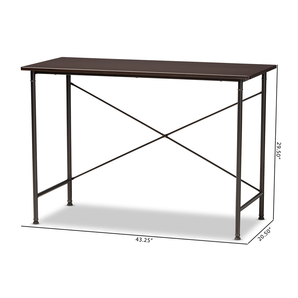 Baxton Studio Tavin Industrial Espresso Wood And Black Metal Criss-Cross Desk