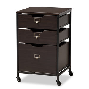 Baxton Studio Felix Modern and Contemporary Wood and Black Metal 3-Drawer Mobile File Cabinet