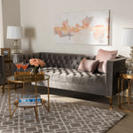 Load image into Gallery viewer, Baxton Studio Zanetta Glam And Luxe Gray Velvet Upholstered Gold Finished Sofa
